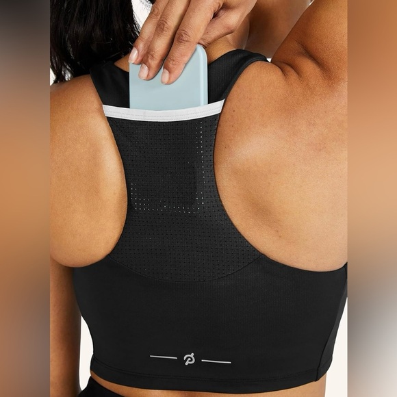 Peloton Black Racer Back Sports Bra w/Back Pocket Pouch Women’s Size Large - Picture 5 of 13
